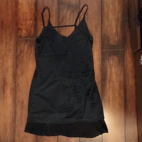 Black Low Back/Backless Distressed Dress - Picture 3 of 7